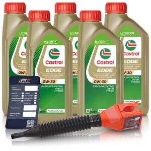 Castrol 5x 1 L EDGE 0W-30 + Ölwechsel-Anhänger + Einfülltrichter [Hersteller-Nr. 15F63B]