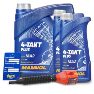 Mannol 6 L 4-Takt Plus Motoröl + Ölwechsel-Anhänger + Einfülltrichter [Hersteller-Nr. MN7202-4]